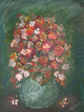 May Vase Acrylic Gouache Flower Painting on Unframed Canvas. Step into a world of color and vibrancy with "May Vase," a captivating flower painting that celebrates the beauty of spring. Using a rich blend of acrylic and gouache, this artwork brings to life an exquisite arrangement of blossoms, evoking a sense of freshness and warmth. The delicate brushstroke techniques showcase the intricate details of each petal and leaf, inviting the viewer to appreciate the harmony of nature. Set on unframed canvas, "May Vase" offers a versatile touch, ready to fit into any decor style. Whether displayed in a living room, study, or gallery wall, this piece radiates joy and inspiration. Let the soothing colors and enchanting floral motifs transform your space, making every day feel like a celebration of life. Perfect as a gift or a self-indulgent addition to your collection, "May Vase" is a timeless representation of nature's artistry.