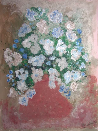 Sakura, mixed media painting, wood paste and acrylics