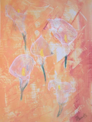 Dreaming of Lilies Acrylic Gouache Flower Painting