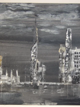 The Night Acrylic Painting offers a stunning depiction of a city illuminated by the soft glow of nighttime. Predominantly rendered in striking black and white, this piece captures the urban landscape's silhouette, showcasing towering skyscrapers and intricate architectural details. The monochromatic palette evokes a sense of mystery and tranquility, inviting viewers to immerse themselves in the quiet beauty of the night. What truly sets this painting apart is the subtle hint of yellow that punctuates the composition, reminiscent of streetlights casting a warm glow, or windows aglow with life. This touch of color adds depth and draws the eye, creating a captivating contrast against the starkness of the black and white cityscape. Through this artwork, one can feel the pulse of the city as it quiets down, with shadows playing across the streets and a serene ambiance wrapping around the buildings. The Night Acrylic Painting serves as a reminder of the beauty found in stillness and solitude, making it a perfect addition to any space that seeks to evoke a sense of calm and contemplation, or to celebrate the enchanting allure of urban life after dark.